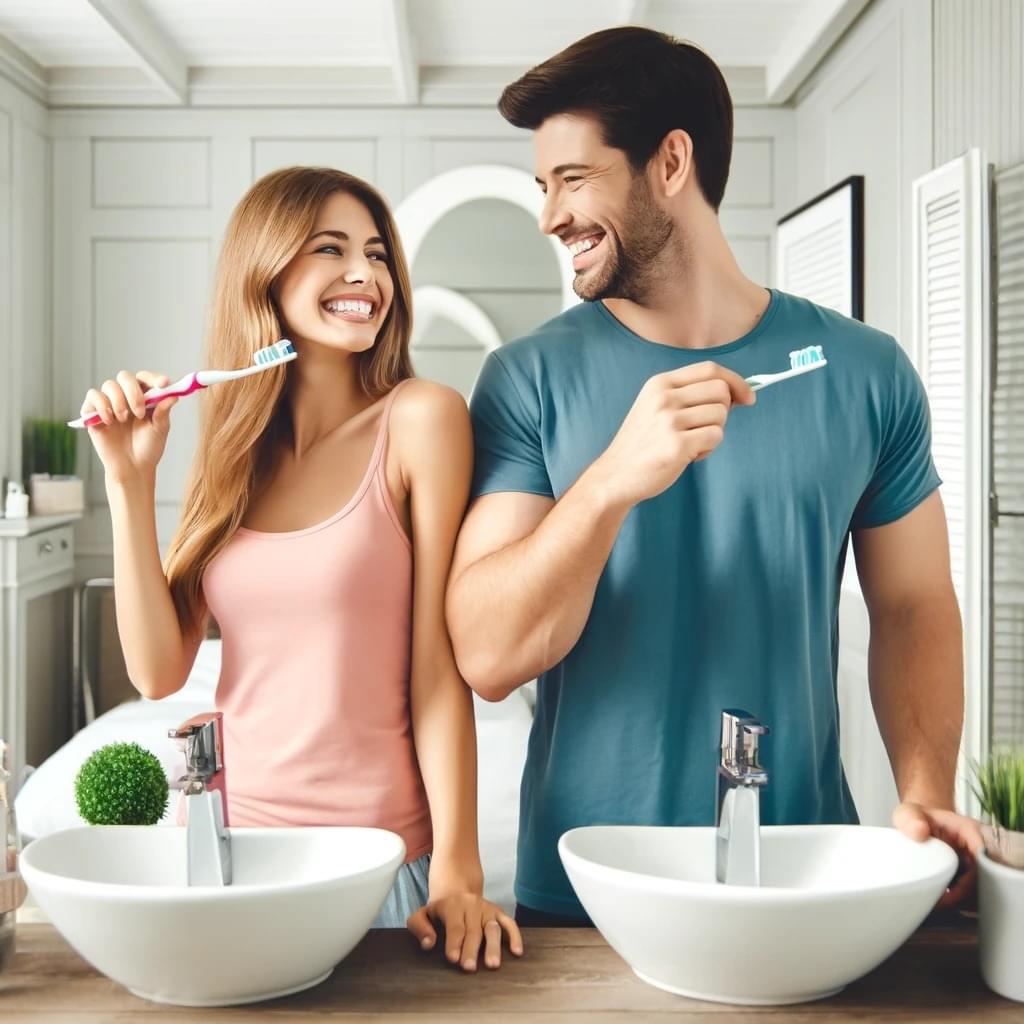 Couple Brushing Teeth 